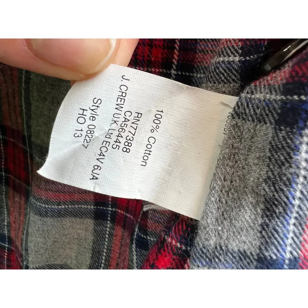 J. Crew Red Gray Tartan Plaid Long Sleeve Button-Down Boy Shirt Size 00
